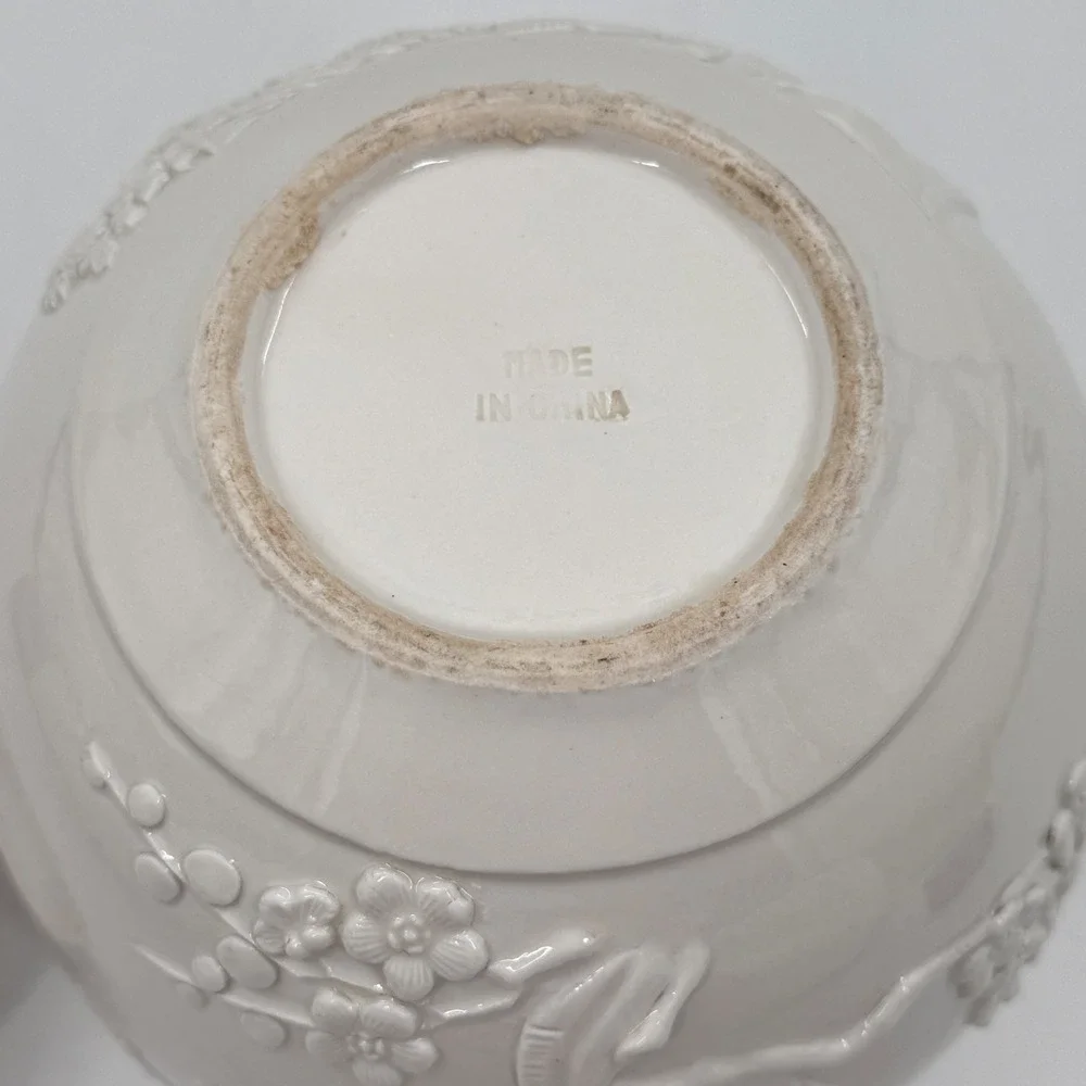 White Relief Porcelain Ginger Jar Rooster Floral Botanical Blanc de Chine